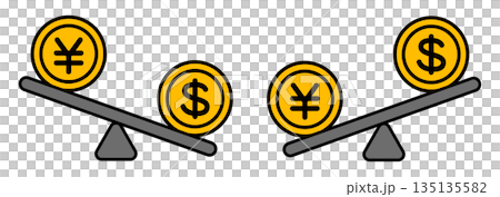 円安ドル高のアイコンと円高ドル安のアイコン 135135582