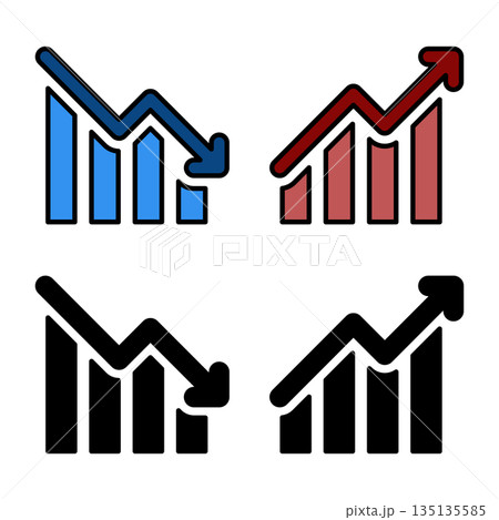 上昇グラフと下降グラフのアイコン。 上昇グラフと下降グラフのアイコン。 135135585