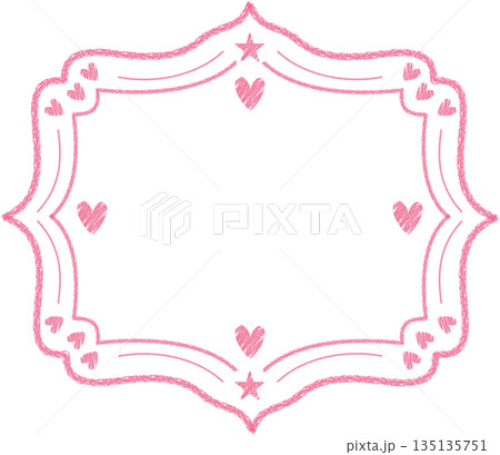 Cute Pink Crayon Sketched Decorative Frame with Hearts and Stars for Valentine's Day Design Cute Pink Crayon Sketched Decorative Frame with Hearts and Stars for Valentine's Day Design 135135751