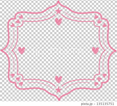 Cute Pink Crayon Sketched Decorative Frame with Hearts and Stars for Valentine's Day Design Cute Pink Crayon Sketched Decorative Frame with Hearts and Stars for Valentine's Day Design 135135751