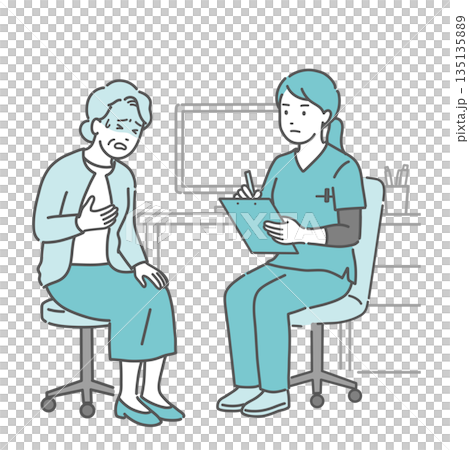 An elderly woman complaining of feeling unwell and a female doctor and nurse (scrubs and emergency) An elderly woman complaining of feeling unwell and a female doctor and nurse (scrubs and emergency) 135135889