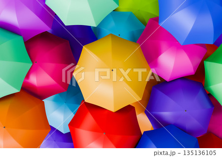 Yellow Umbrella Among Colorful Umbrellas Yellow Umbrella Among Colorful Umbrellas 135136105