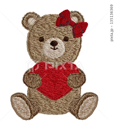 【ハートとテディベア】手刺繍イラスト素材 【ハートとテディベア】手刺繍イラスト素材 135136369