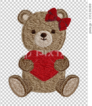 【ハートとテディベア】手刺繍イラスト素材 【ハートとテディベア】手刺繍イラスト素材 135136369
