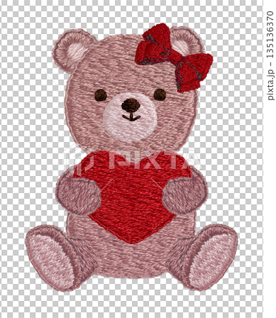 【ハートを持ったテディベア】手刺繍イラスト素材 【ハートを持ったテディベア】手刺繍イラスト素材 135136370