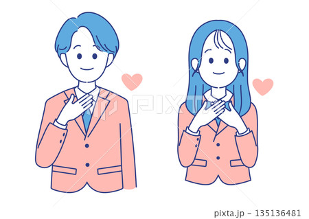 学生　男女　安心ポーズ 135136481