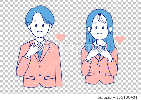 学生　男女　安心ポーズ 135136481