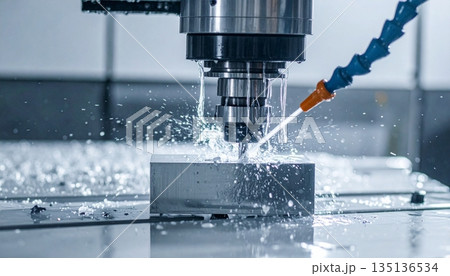 A high-precision CNC milling machine is cutting a solid metal A high-precision CNC milling machine is cutting a solid metal 135136534