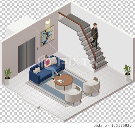 Small office lobby illustration with people Small office lobby illustration with people 135136929