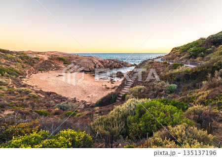 Spectacular sunset view over Green Bay Beach, Port Elliot, South Australia 135137196