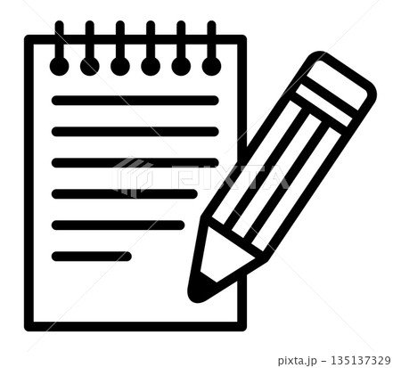 メモ帳と鉛筆のシンプルなアイコン。 135137329