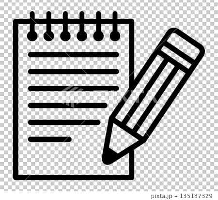 メモ帳と鉛筆のシンプルなアイコン。 135137329
