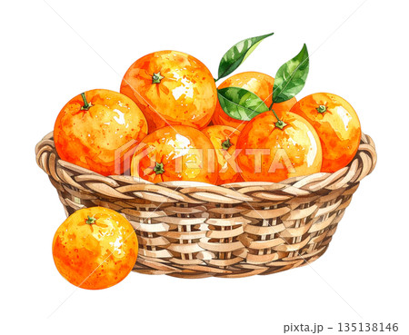 籠に入った蜜柑の水彩イラスト 籠に入った蜜柑の水彩イラスト 135138146