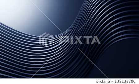 現代的な建築をイメージさせるネイビーブルーの流線型デザイン素材 135138200