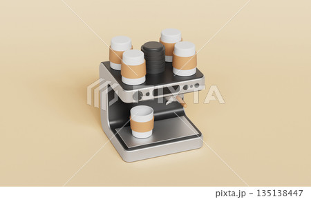 Coffee Machine with Paper Cups. 3D Rendering. 135138447