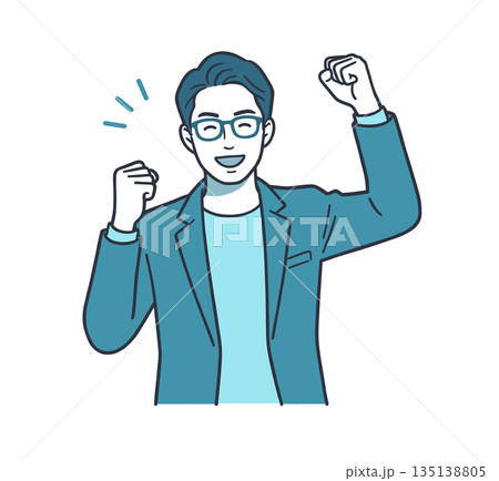 ガッツポーズで成功を喜ぶビジネスマンのイラスト 135138805