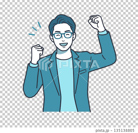 ガッツポーズで成功を喜ぶビジネスマンのイラスト 135138805