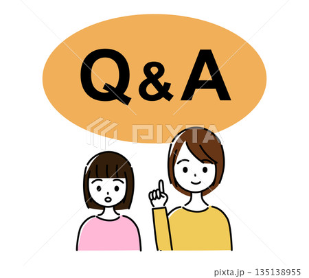 質問のある子供と答える女性(Q&Aの文字) 質問のある子供と答える女性(Q&Aの文字) 135138955