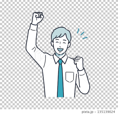 Illustration of a businessman raising his arms and celebrating his success 135139024
