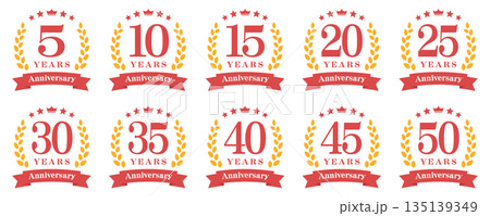 アニバーサリーのロゴ「5周年、10周年、15周年、20周年、25周年、30周年、35周年、40周年、 135139349