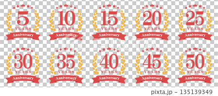 アニバーサリーのロゴ「5周年、10周年、15周年、20周年、25周年、30周年、35周年、40周年、 135139349