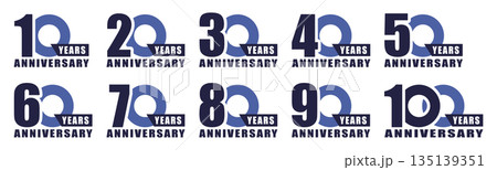 アニバーサリーのロゴ「10周年、20周年、30周年、40周年、50周年、60周年、70周年、80周年 135139351