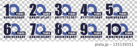アニバーサリーのロゴ「10周年、20周年、30周年、40周年、50周年、60周年、70周年、80周年 135139351