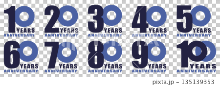 週年紀念標誌“10週年、20週年、30週年、40週年、50週年、60週年、70週年、80週年” 135139353