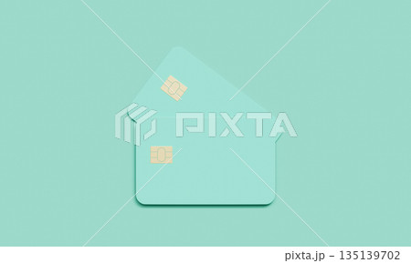 Mint Color Credit Card with Gold Chip Mock up. 3D Rendering. 135139702