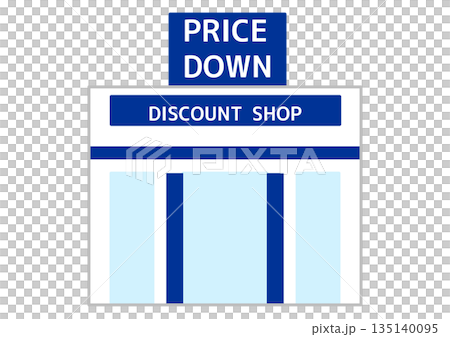 Discount store and mass retailer store image, discount store exterior illustration, price reduction sign and store Discount store and mass retailer store image, discount store exterior illustration, price reduction sign and store 135140095