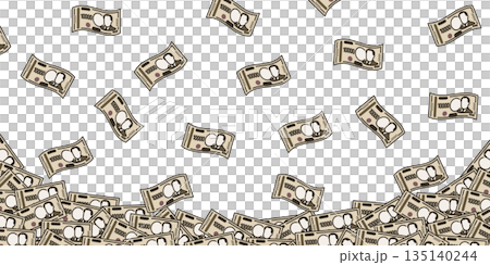 背景圖片為飄落的10000日元紙幣。新版10000日元紙幣。紙幣。 135140244