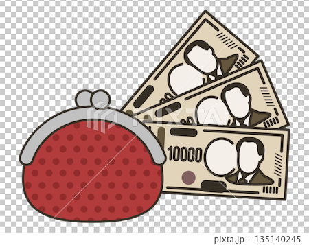 錢包和現金。 10000日圓面額的鈔票。 錢包和現金。 10000日圓面額的鈔票。 135140245