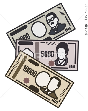 千円札と五千円札と一万円札のイラスト。新紙幣。 135140252