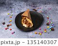 chocolate pancake ready to be eat by children 135140307