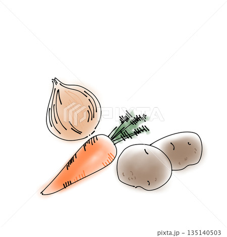 シンプルな食材イラスト｜野菜・玉ねぎ・人参・じゃがいも 135140503
