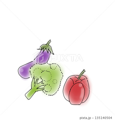 シンプルな食材イラスト｜野菜・ナス・ブロッコリー・パプリカ 135140504