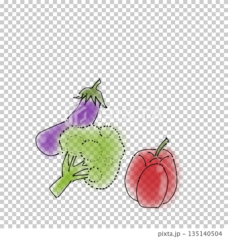 シンプルな食材イラスト｜野菜・ナス・ブロッコリー・パプリカ 135140504