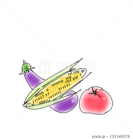 野菜セット イラスト 食材 手描き 料理素材 とうもろこし ナス トマト 野菜セット イラスト 食材 手描き 料理素材 とうもろこし ナス トマト 135140578