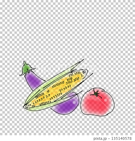 簡單的食物插圖 | 蔬菜、玉米、茄子、番茄 135140578