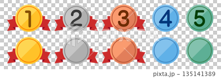 Set of ranking medals. Gold, silver, bronze. Icons. Set of ranking medals. Gold, silver, bronze. Icons. 135141389