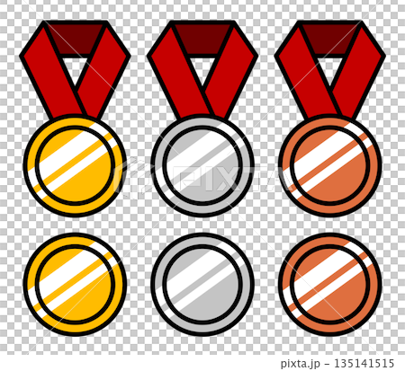 ランキングのメダルのセット。金、銀、銅。 135141515
