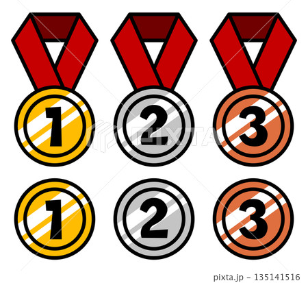 ランキングのメダルのセット。金、銀、銅。 ランキングのメダルのセット。金、銀、銅。 135141516