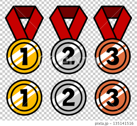 ランキングのメダルのセット。金、銀、銅。 ランキングのメダルのセット。金、銀、銅。 135141516