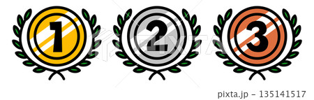 ランキングのメダルのセット。金、銀、銅。 135141517