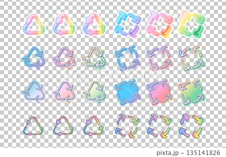 イラスト素材＿ループマークのセット_矢印のループ記号（パステルカラーのグラデーション） 135141826