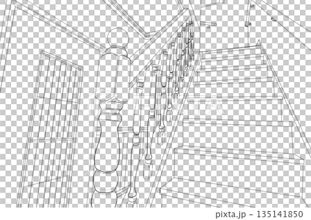 Showa-era house staircase line drawing 135141850