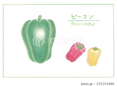 緑、赤、黄色のピーマン　タイトル入り 135141989