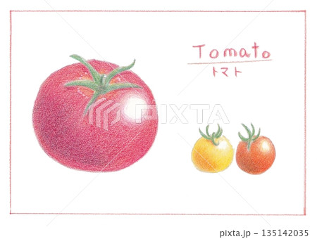 大玉トマト、黄色と赤のミニトマト タイトル入り 大玉トマト、黄色と赤のミニトマト タイトル入り 135142035
