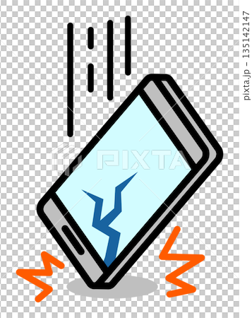 落下して画面が割れたスマートフォン 135142147