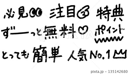 広告などに使える注目や必見の手書き文字セット インクローラーで書いたグランジのある太い文字 広告などに使える注目や必見の手書き文字セット インクローラーで書いたグランジのある太い文字 135142680